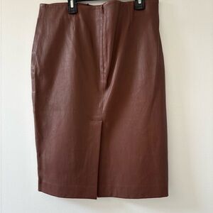 Theory skinny midi brown leather skirt new with tags never worn size 12
